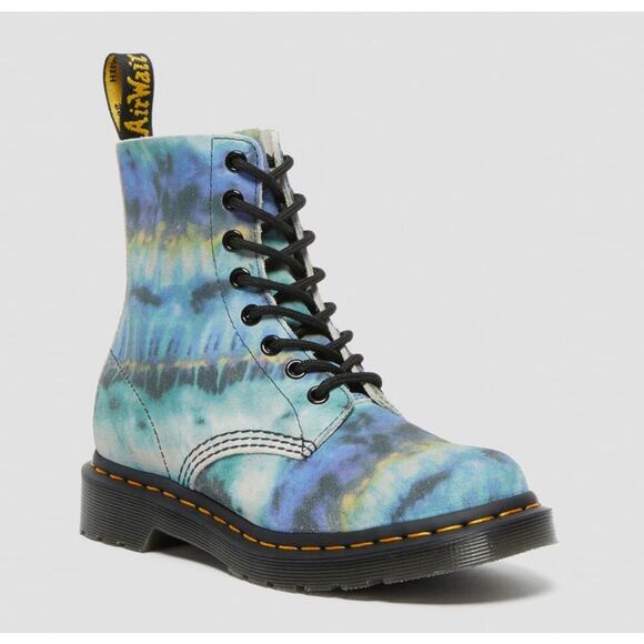 Dr Martens Pascal Tie Dye Blue Leather Boots Colorful Comfy 27242 - Picture 1 of 10